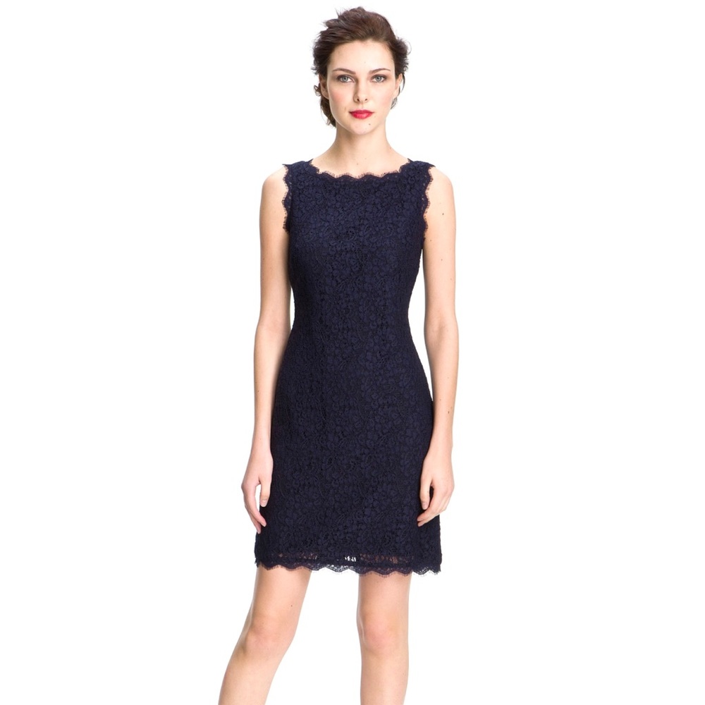 Adrianna Papell Navy Lace Sheath Dress
